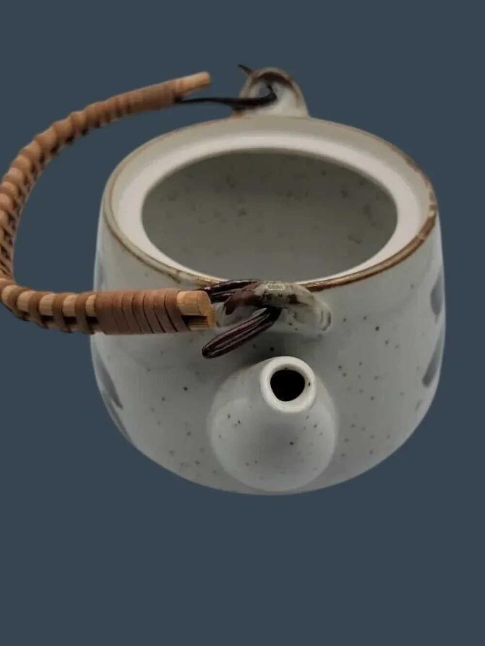 Vintage OMC Japanese Salt Glazed Teapot 1960s Dobin Bamboo Handle Missing Lid